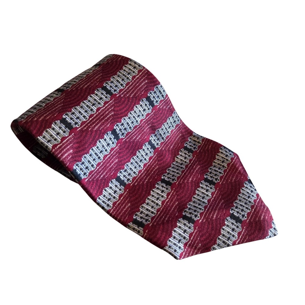 Gianfranco Ruffini Silk Tie Red Geometric Stripe Vintage 90s‎ Power Tie Italy